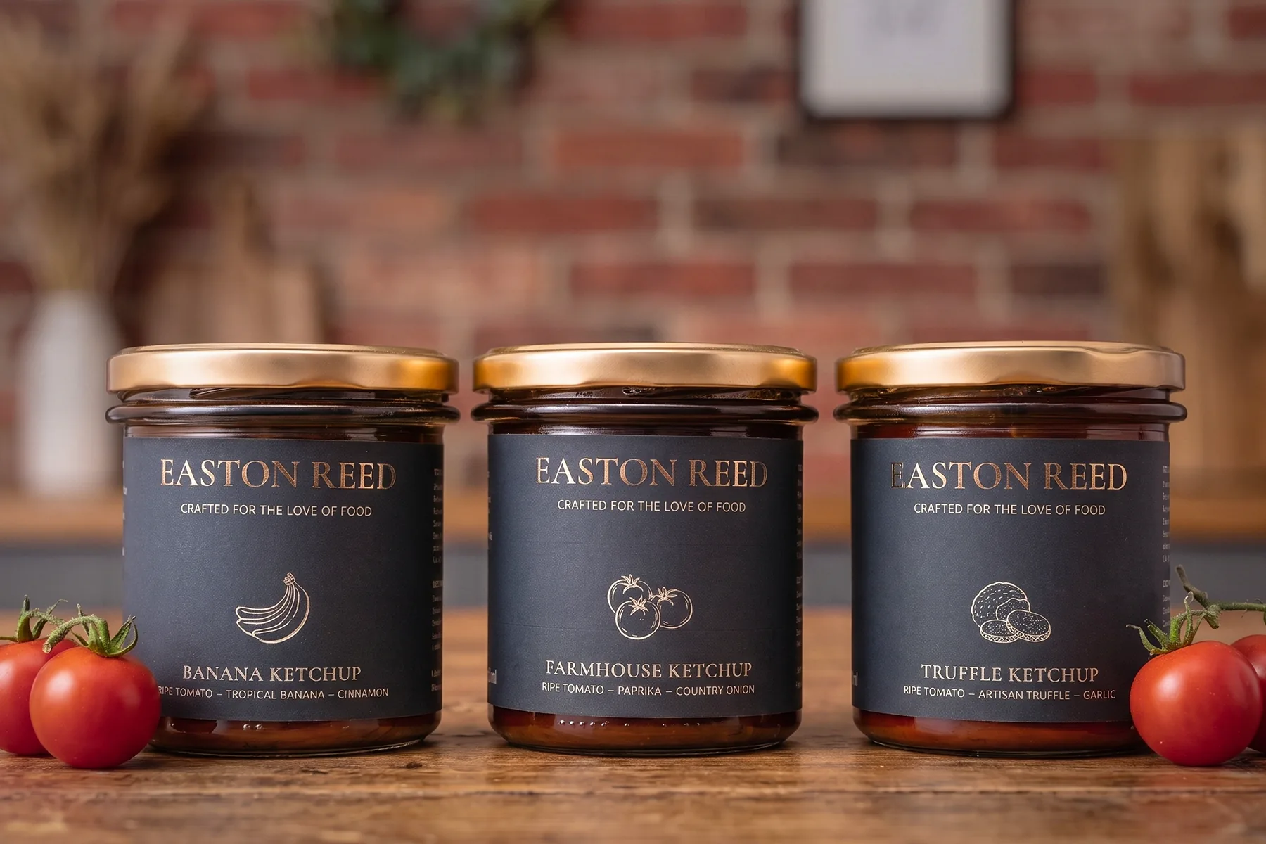 Easton Reed Banana and Farmhouse Ketchup jars in front of a barbecue grill